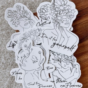 12 Motivational Stickers with Quote and Tattoo Line Art  - Affirmation Stickers/ Self Care Stickers/ Sticker Quote/ Mental Health Reminder