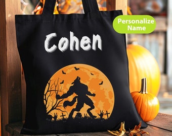 Personalized Werewolf Halloween Trick or Treat Bag: Custom Kids Tote
