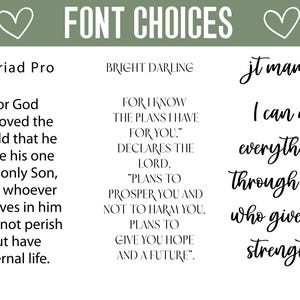 May include: A graphic showcasing font choices with text samples in three different styles: Myriad Pro, Bright Darling, and jt mama. Each font displays a different inspirational quote. The image includes a heart graphic and the Lush Layers Co. logo.