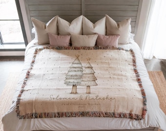 Engagement Blanket Couples Woven Throw Custom Name Personalized Wedding Gift Anniversary Keepsake Established Year Cotton Fringe Family Last