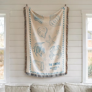 Personalized Family Beach House Blanket, Personalized Beach House Woven Blanket: Coastal Nautical Throw, Lake House Gift image 2
