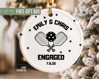 Engaged Ornament Personalized, Pickleball Engagement Ornament, Pickleball Christmas Ornament, Engagement Gift for Couples, Pickleball Gift