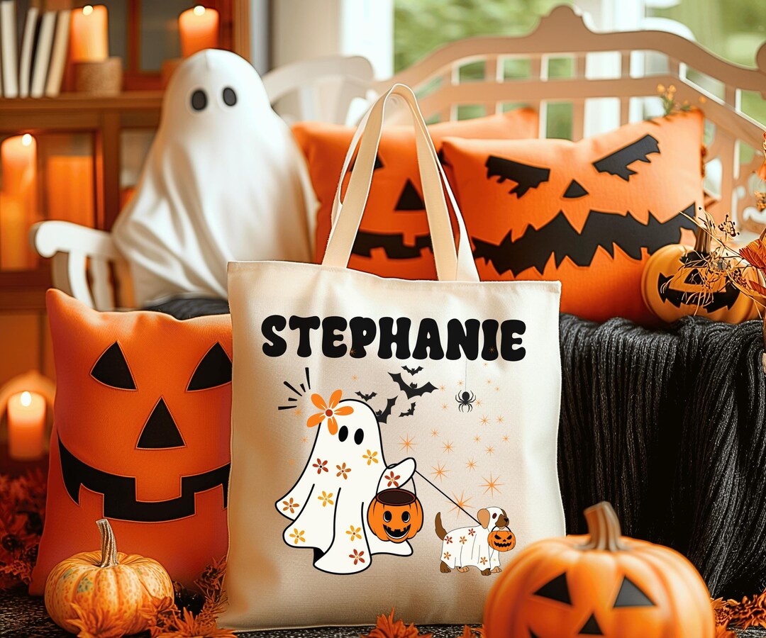 Personalized Trick or Treat Tote Bag, Halloween Bag for Trick or ...