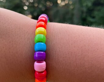 Summer 2020 Trend tie on Bracelet Big Rainbow Bead Bracelet Glass Pony Beads Large Colorful Beads