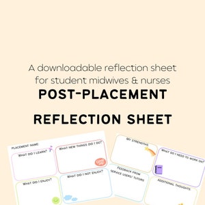 Post-placement reflection sheet for student midwives and nurses| printable| digital download| reflection