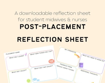 Post-placement reflection sheet for student midwives and nurses| printable| digital download| reflection