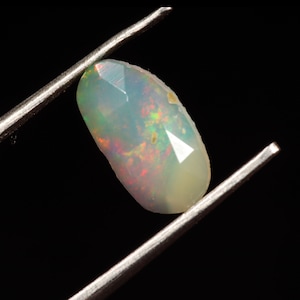 0.40 Carat Natural Ethiopian Opal Rose Cut Slice 9X5X2 MM Opal Gemstone Faceted Cut Slice, Rainbow Multi Fire Opal Slice, Flat Back Opal