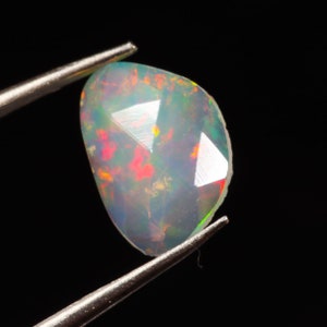 Natural Ethiopian Opal Rose Cut Slice | Fire Opal slice | Loose Opal Gemstone | Flat Back Opal Faceted Cut | 0.40 Carat | - 9X6X2MM