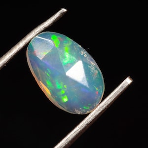 0.40 Carat Natural Ethiopian Opal Rose Cut Slice 8X5X2 MM Opal Gemstone Faceted Cut Slice, Rainbow Multi Fire Opal Slice, Flat Back Opal