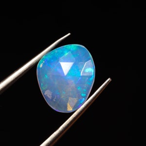 0.85 Carat Natural Ethiopian Opal Rose Cut Slice 10X8X3 MM Opal Gemstone Faceted Cut Slice, Rainbow Fire Opal Slice, Flat Back Opal