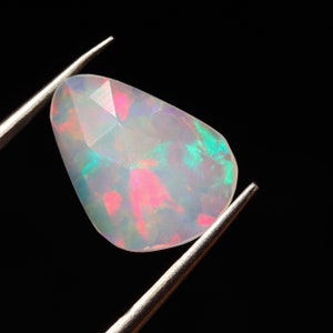 0.90 Carat Natural Ethiopian Opal Rose Cut Slice 12X9X2 MM Opal Gemstone Faceted Cut Slice, Rainbow Fire Opal Slice, Flat Back Opal