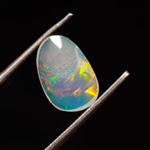 0.55 Carat Natural Ethiopian Opal Rose Cut Slice 9X6X2 MM Opal Gemstone Faceted Cut Slice, Rainbow Fire Opal Slice, Flat Back Opal