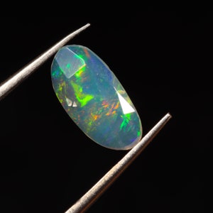 0.40 Carat Natural Ethiopian Opal Rose Cut Slice 10X5X1 MM Opal Gemstone Faceted Cut Slice, Rainbow Fire Opal Slice, Flat Back Opal