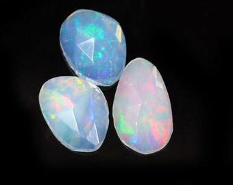 3PCS AAA Quality Natural Ethiopian Opal Faceted Rose Cut Opal, Natural Multi Fire Opal Rose Cut Lots, Opal Slices,Opal Making Jewelry 1.30Ct