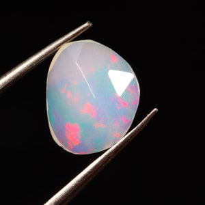 0.60 Carat Natural Ethiopian Opal Rose Cut Slice 9X8X2 MM Opal Gemstone Faceted Cut Slice, Rainbow Fire Opal Slice, Flat Back Opal