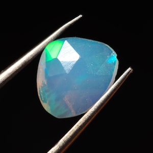 0.50 Carat Natural Ethiopian Opal Rose Cut Slice 9X7X2 MM Opal Gemstone Faceted Cut Slice, Rainbow Fire Opal Slice, Flat Back Opal