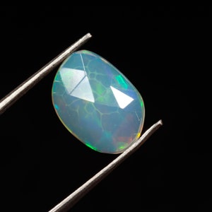 0.90 Carat Natural Ethiopian Opal Rose Cut Slice 11X8X3 MM Opal Gemstone Faceted Cut Slice, Rainbow Fire Opal Slice, Flat Back Opal