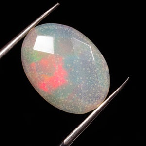 Natural Ethiopian Opal Rose Cut Slice | Fire Opal slice | Loose Opal Gemstone | Flat Back Opal Faceted Cut -2.50 Ct 16X12X3 MM ST-718