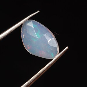 0.50 Carat Natural Ethiopian Opal Rose Cut Slice 9X6X2 MM Opal Gemstone Faceted Cut Slice, Rainbow Multi Fire Opal Slice, Flat Back Opal