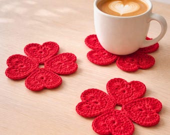 Patrón de ganchillo para posavasos en forma de corazón (PDF) – Posavasos fácil