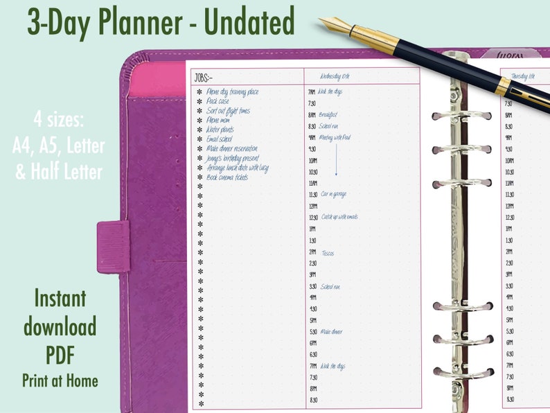Printable Daily Planner Day Planner Printable Undated - Etsy