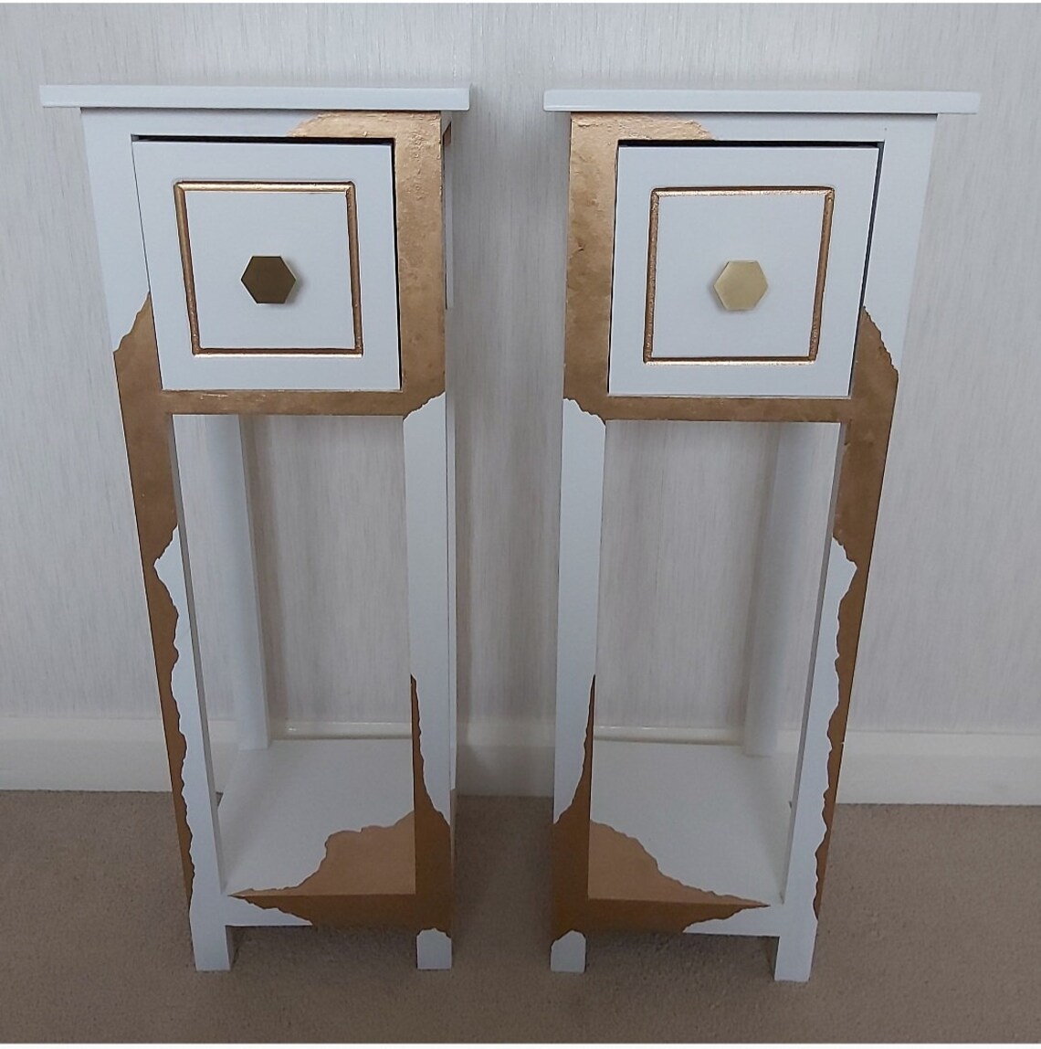 Gold Leaf Hand Painted Bedside Table. White and Gold Bedside Etsy UK