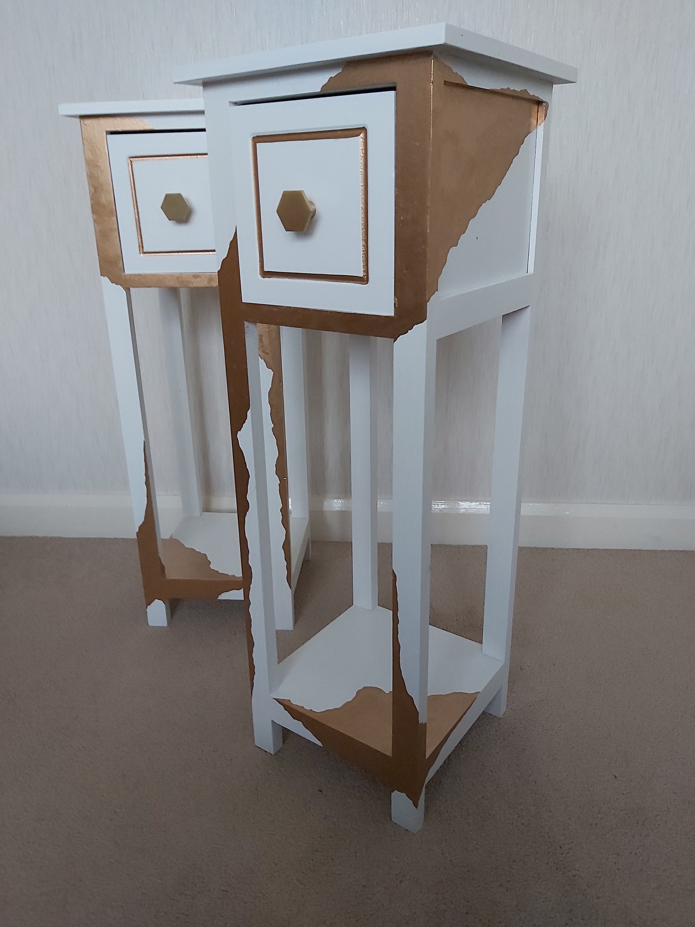Gold Leaf Hand Painted Bedside Table. White and Gold Bedside Etsy UK