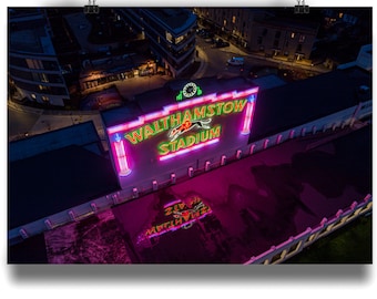 The Iconic Walthamstow Dog Stadium in East London in its famous Neon lighting Landscape Matte Art Print