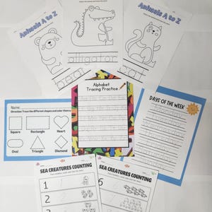 Tracing Worksheets Bundle | Printable Alphabet, Numbers, Shapes, Animals & Days of the Week | Kids Learning Activity | Digital Download