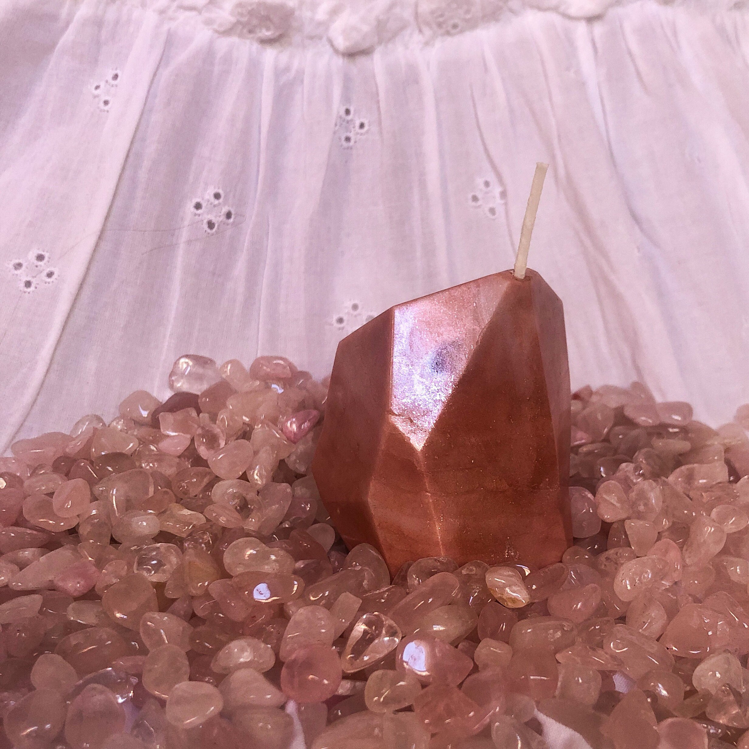 Candle with Crystal Inside Rose Quartz Sandalwood Scented Soy Etsy