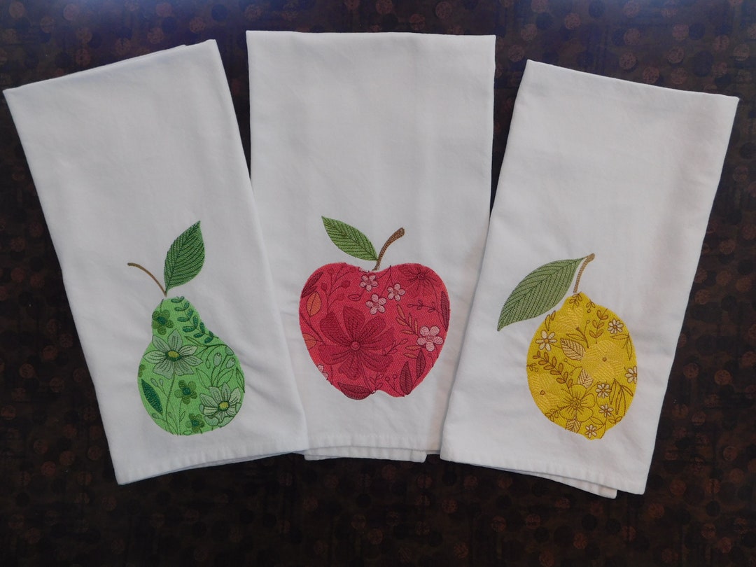 Designer Kitchen Towels With Embroidered Fruit Etsy