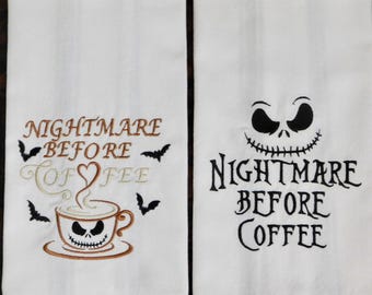 Nightmare Before Coffee Hand Towel: Halloween Kitchen Decor