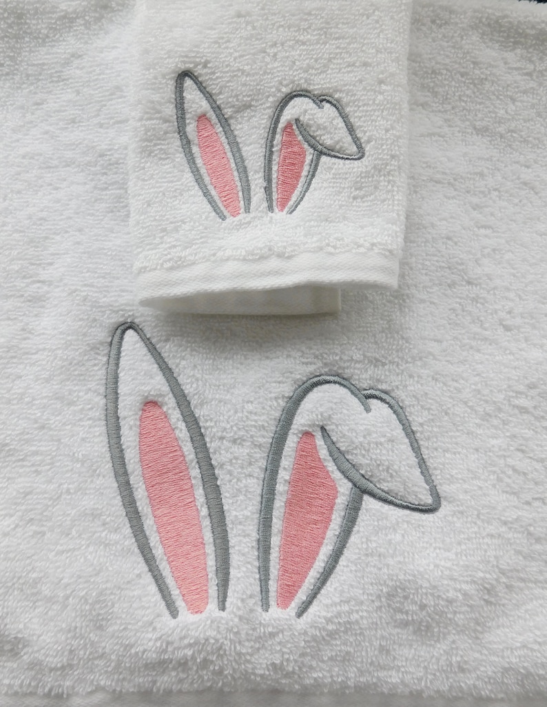Easter Bunny Ears embroidered onto Bathroom Hand Towels and Wash Cloths zdjęcie 7