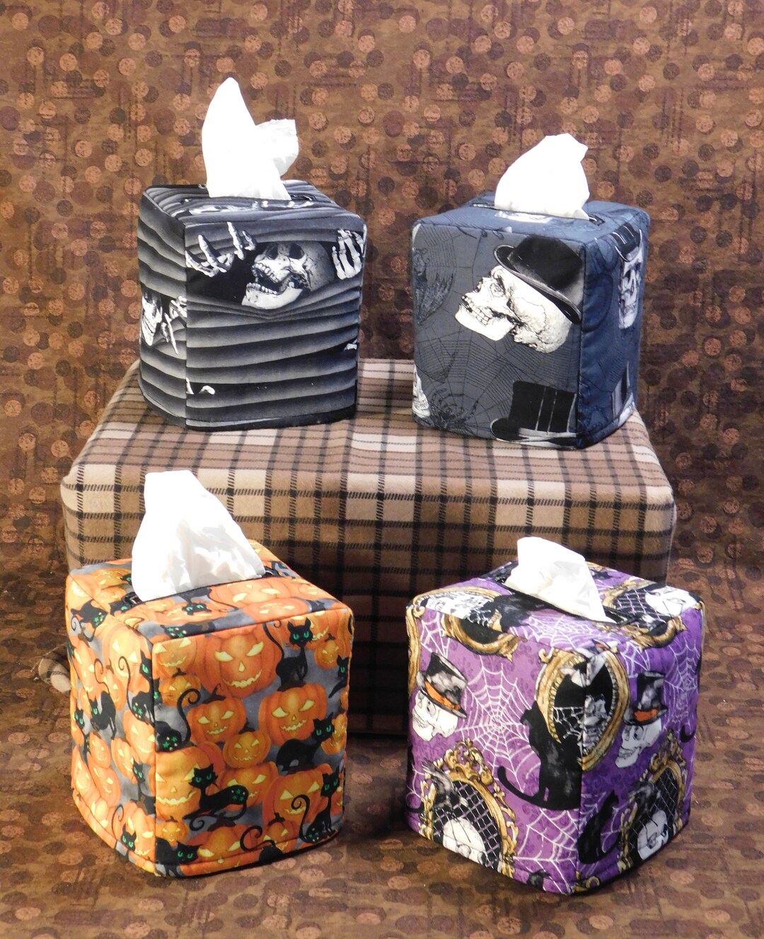 Halloween Tissue Box Covers With Skeletons Skulls Cats Etsy