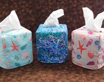 Tissue Box Covers with Sandy Shell covered Beaches and Coral with Fish.