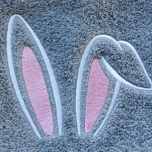 Easter Bunny Ears embroidered onto Bathroom Hand Towels and Wash Cloths Gray Hand Towel