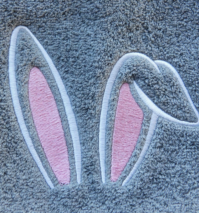 Easter Bunny Ears embroidered onto Bathroom Hand Towels and Wash Cloths Gray Hand Towel