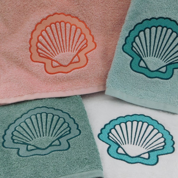 Embroidered Shell on Hand Towel