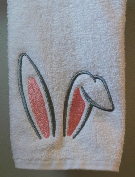 Easter Bunny Ears embroidered onto Bathroom Hand Towels and Wash Cloths