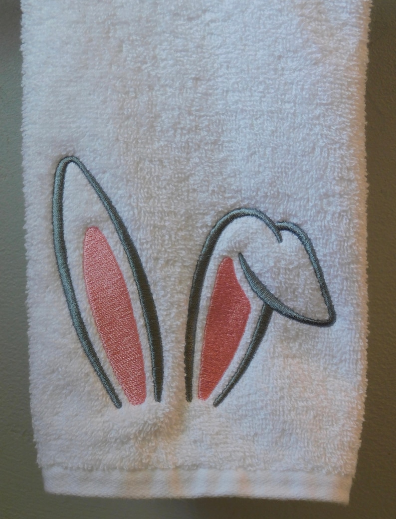 Easter Bunny Ears embroidered onto Bathroom Hand Towels and Wash Cloths White Hand Towel