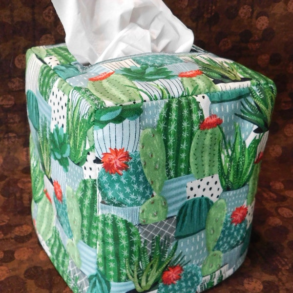 Cactus and Succulent themed tissue box cover.