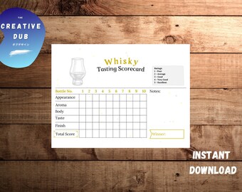 Whisky Tasting Score Card | Printable | Instant Download - Summer Games - Printable - Alcohol - Gift