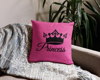 Princess Pillow Cover: Pink Glitter Girls Bedroom Decor.