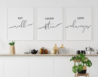 Eat Laugh Love Prints: Kitchen Wall Art, Set of 3 (Digital Download)