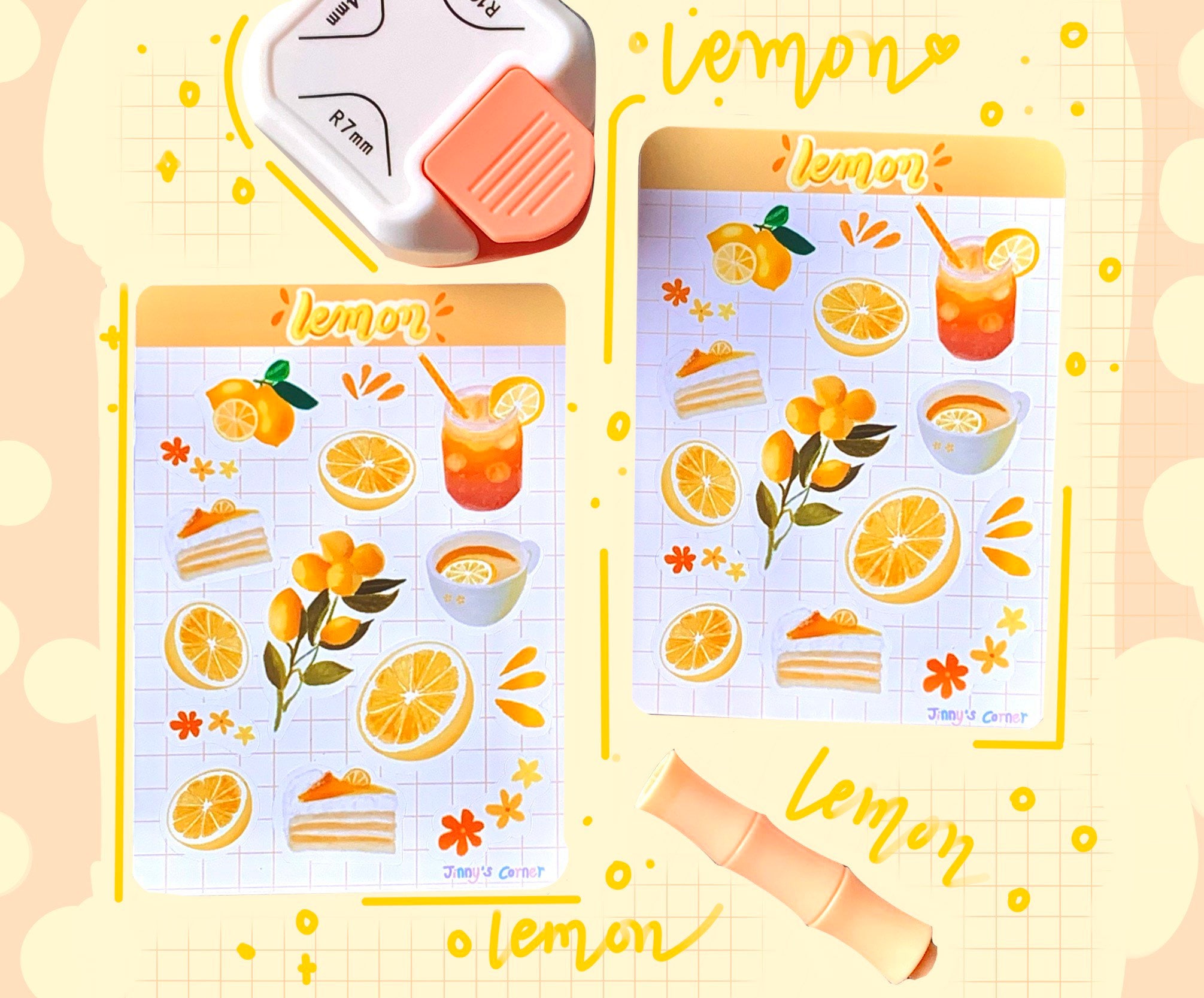 Lemon Fruit Sticker Sheet Lemon Collection Lemon Drink Etsy