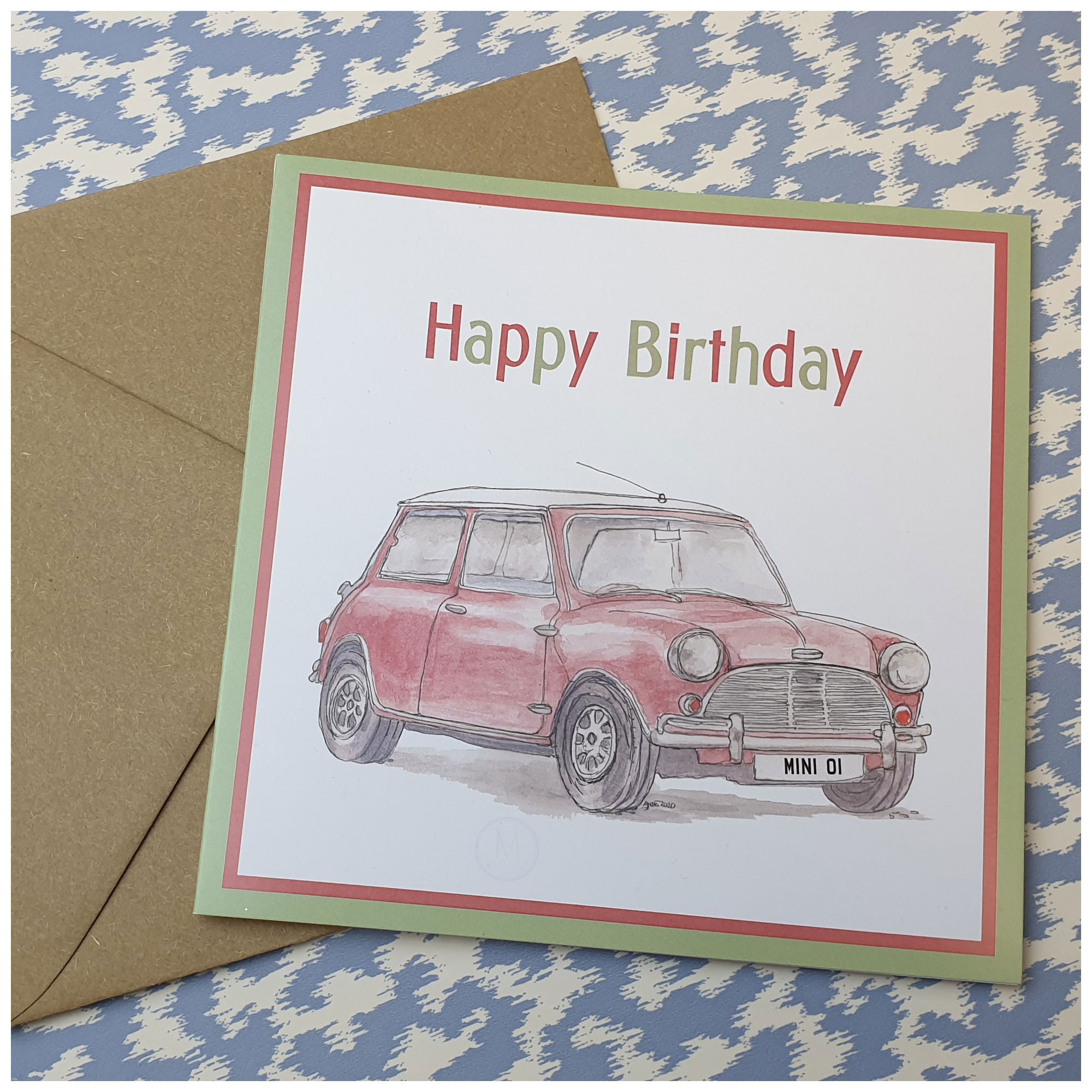 Birthday greeting card print classic car Austin Mini hand Etsy