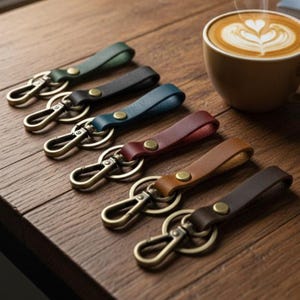 Personalized Leather Keychain: Short Handmade Key Chain with Brass Clasp, Bag Charm Keytag