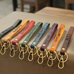 Personalized Leather Wristlet Strap: Engraved Keychain Loop&Hook