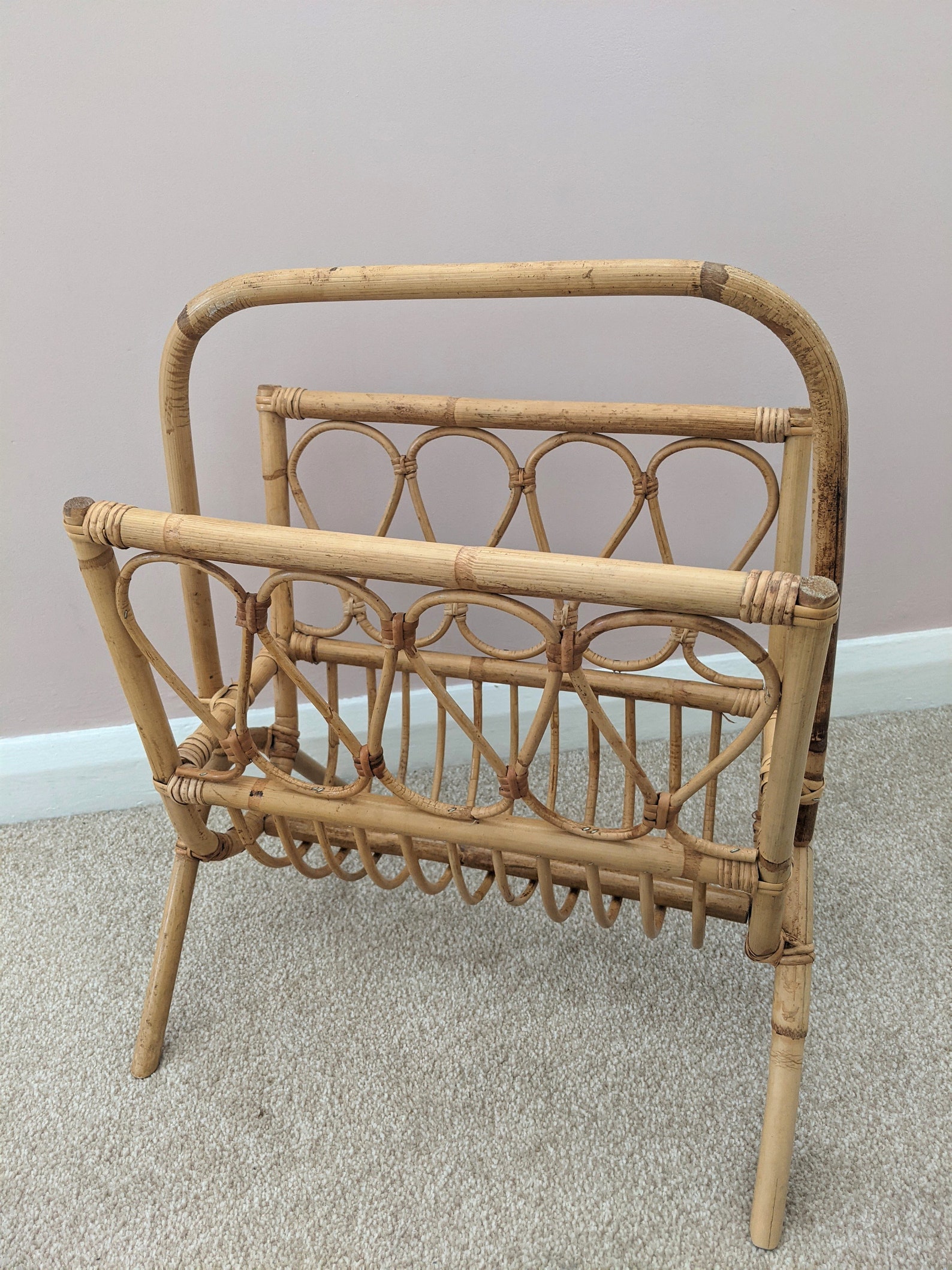Vintage bamboo cane magazine rack midcentury Etsy