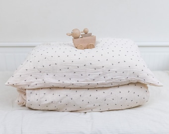 Babybeddengoed van biologische mousseline, boho wiegdekbedovertrek en kussensloop